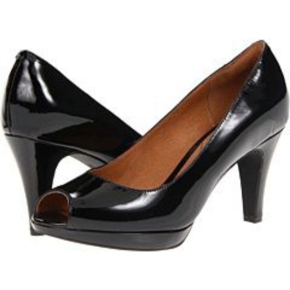Clarks Indigo Patent Peep-toe Pumps